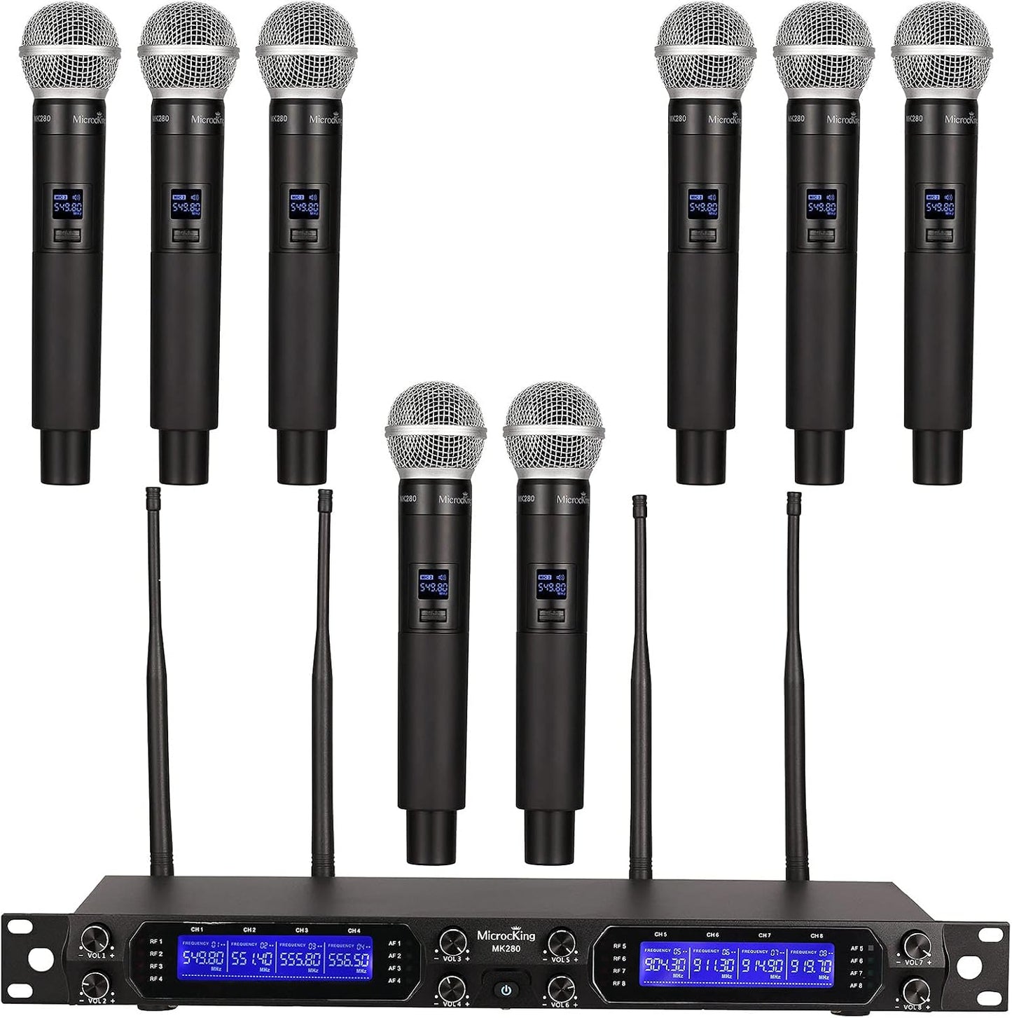 MicrocKing Sistema de Micrófono Inalámbrico, 8 Canales UHF, Micrófo...