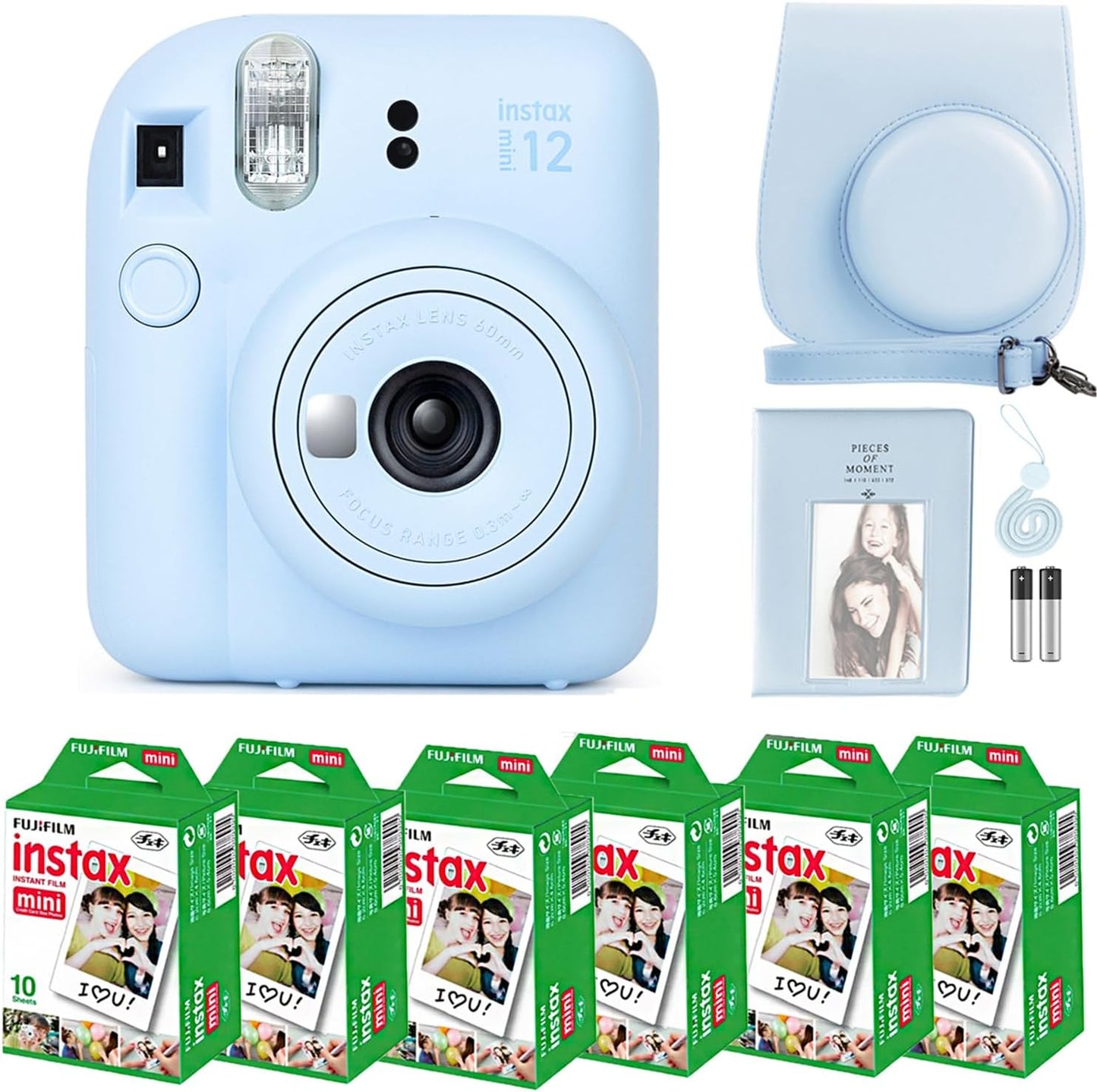 Fujifilm Instax Mini 12 cámara instantánea azul pastel y 60 hojas d...