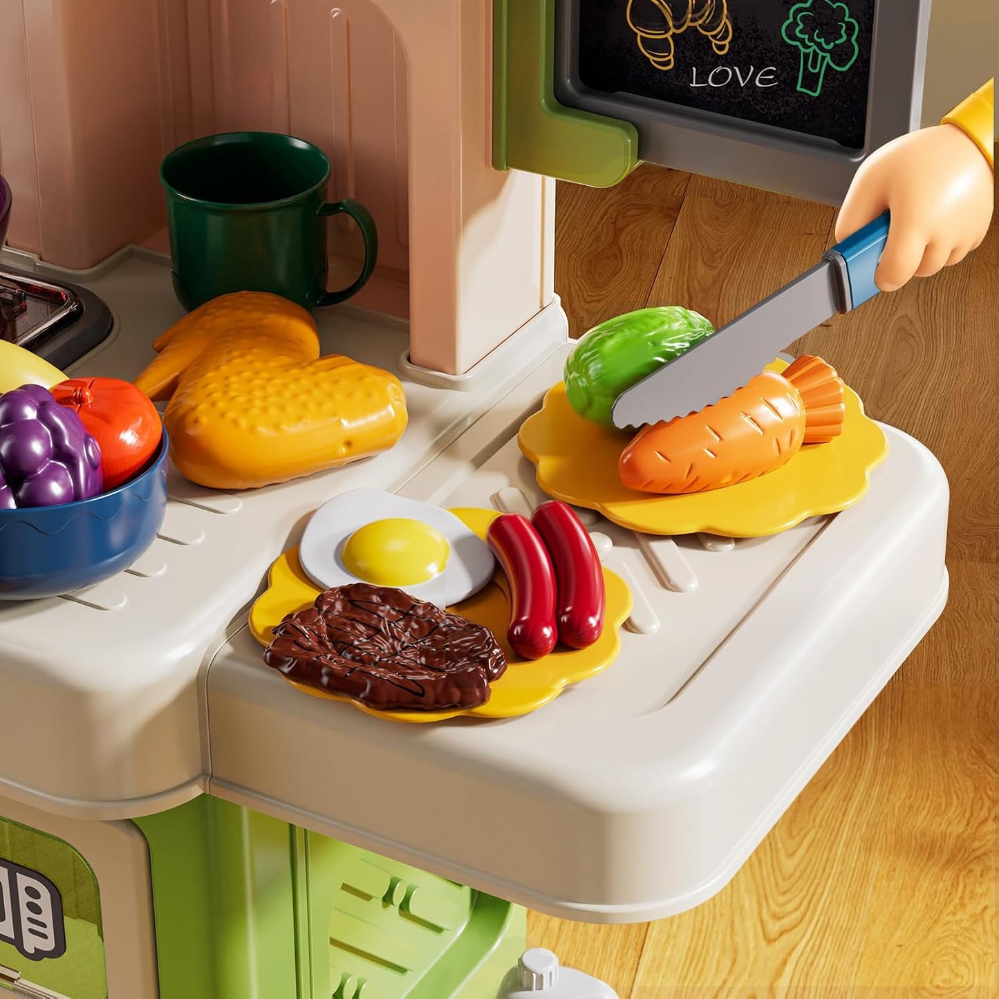Juego de cocina para niños, 31.5 pulgadas, 73 piezas, cocina de jue...