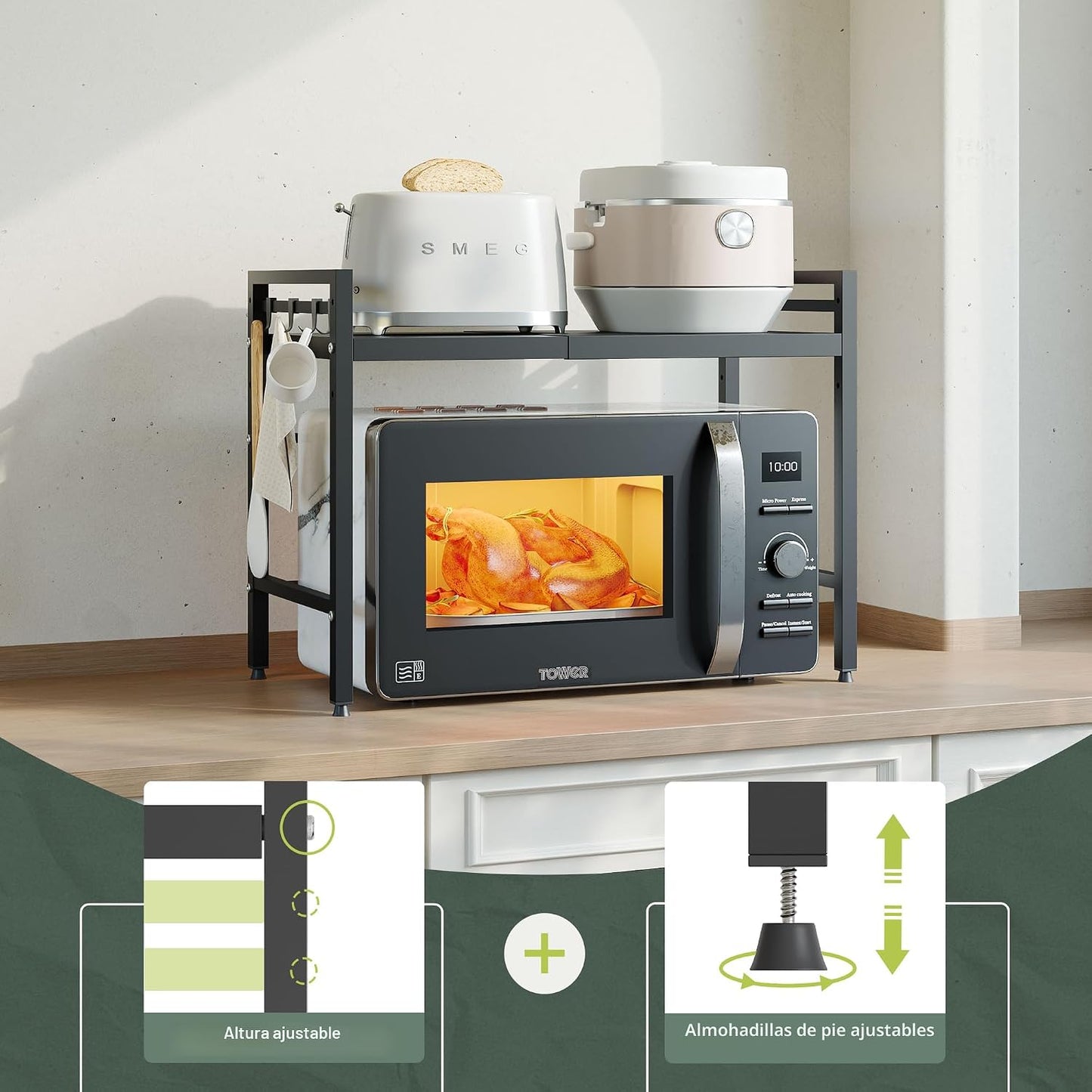 NETEL Soporte extensible para microondas, estante organizador de 2...