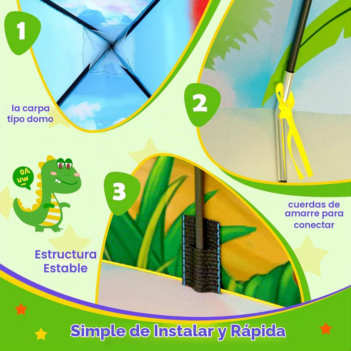 PigPigPen Tienda de campaña de dinosaurio de 3 piezas para niños, h...