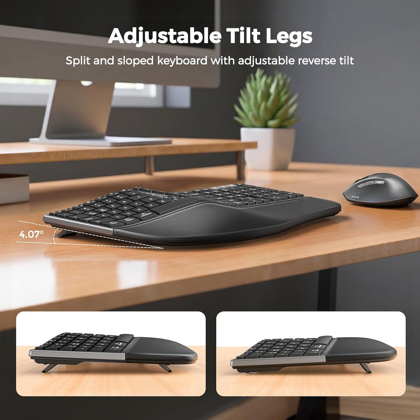MEETION Teclado y mouse ergonómicos, teclado curvado dividido 2.4G...