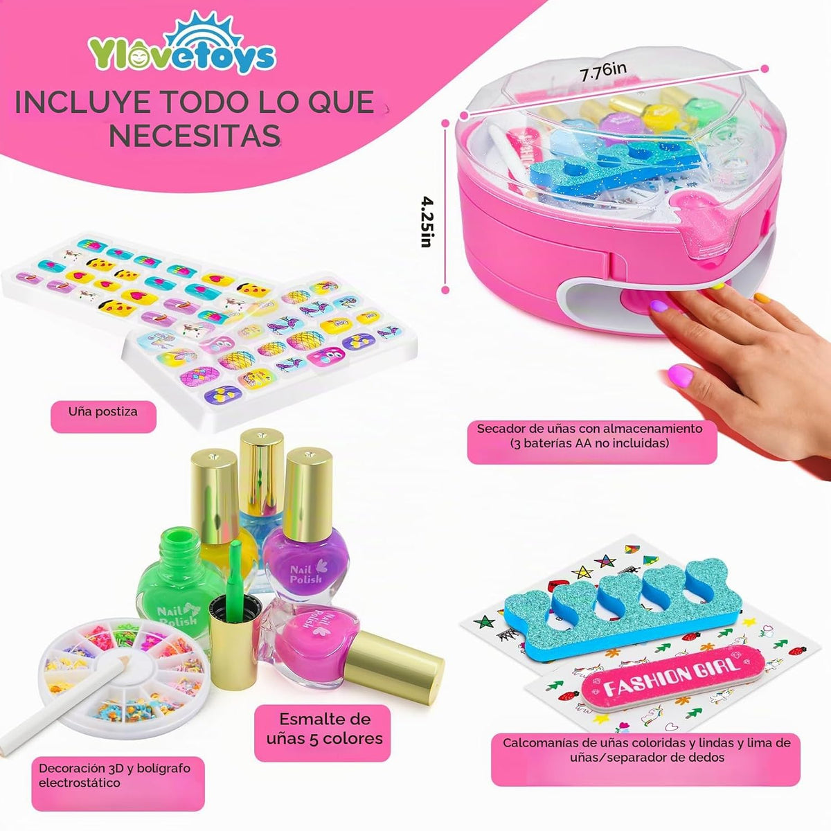 Ylovetoys Juego de esmaltes de uñas para niñas, kit de arte de uñas...