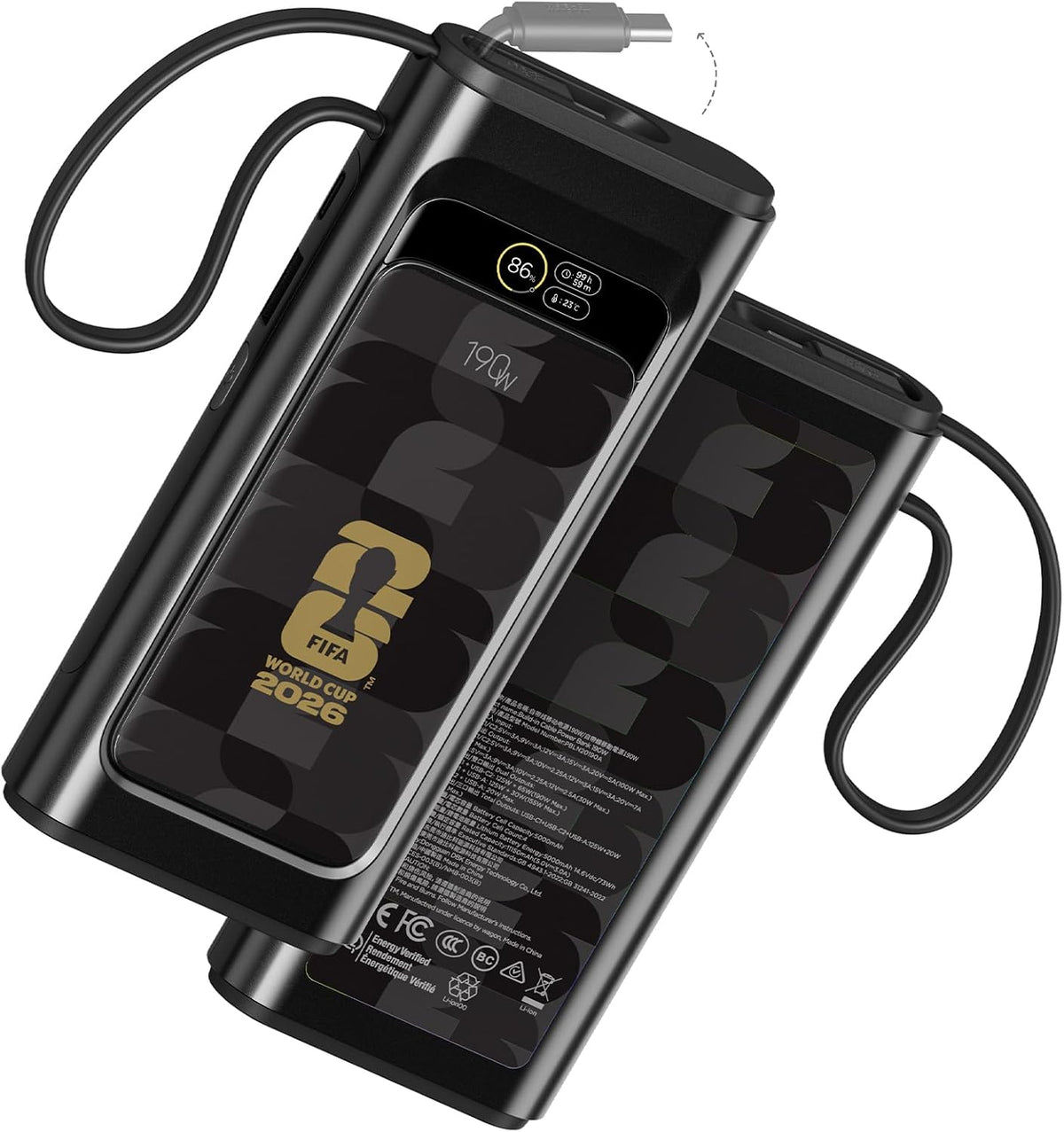 Banco de energía 2026 con licencia de la FIFA de 190 W 20000 mAh pa...