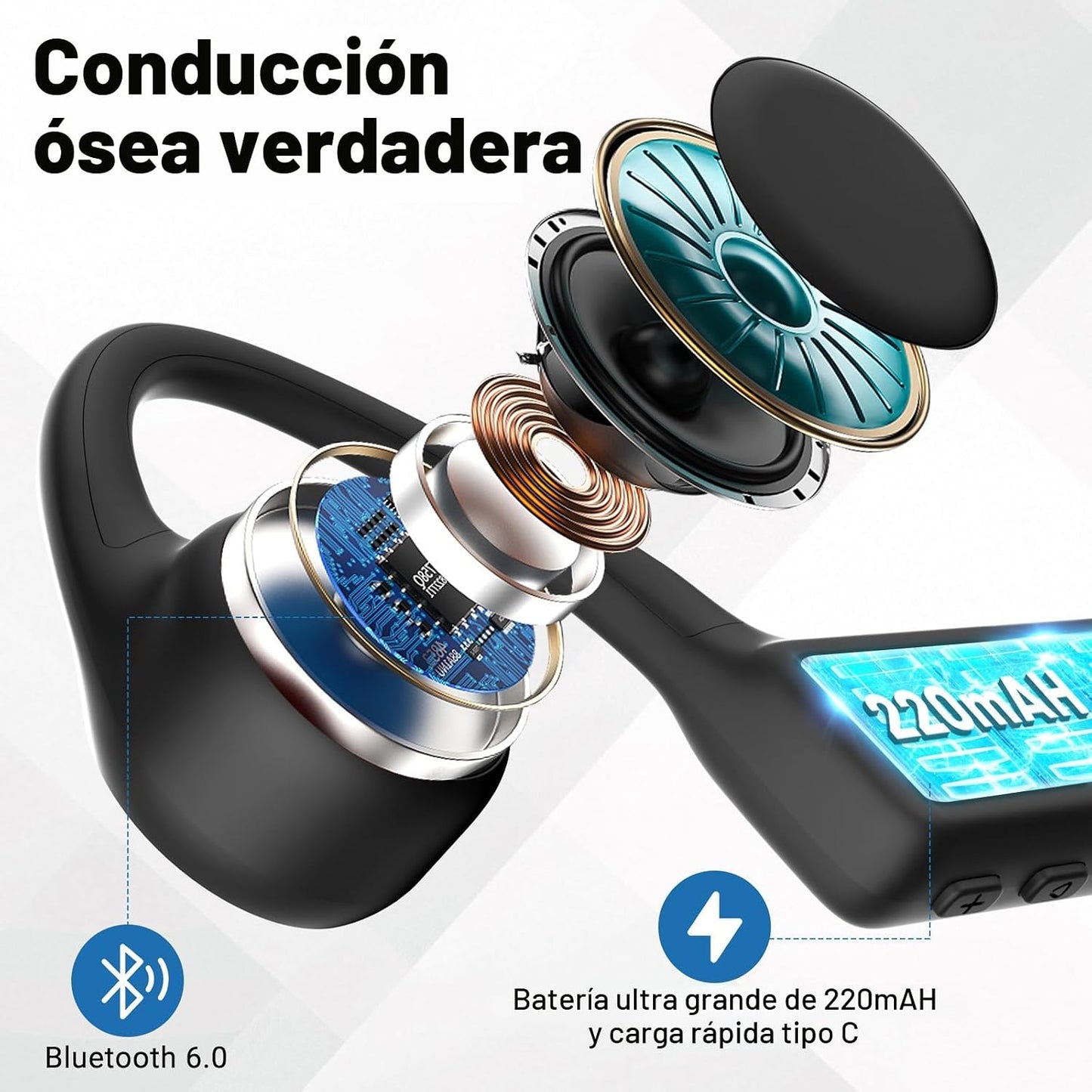 Auriculares impermeables de conducción ósea de oreja abierta, Bluet...