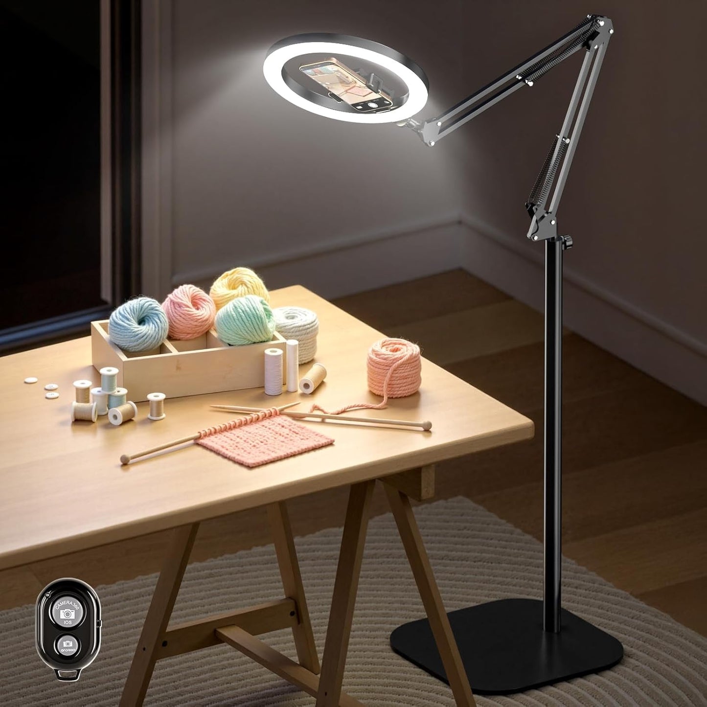LUXSURE Trípode de luz de anillo para iPhone con luz, soporte de cá...