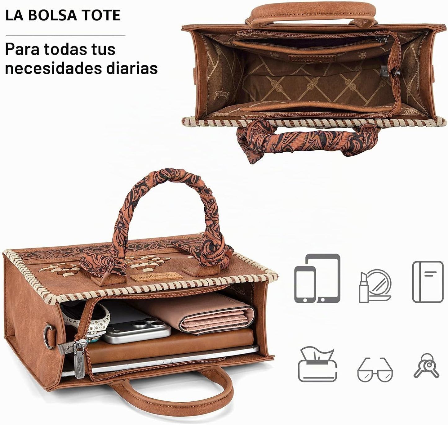 Montana West Wrangler Tooling Tote Bag para mujer, bolsos con asa s...