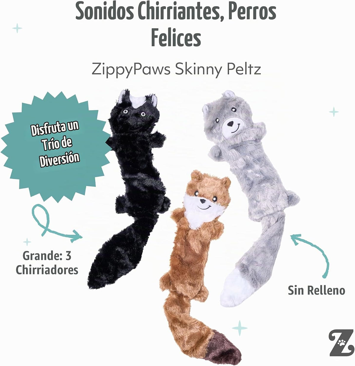 ZippyPaws Skinny Peltz - Paquete de juguetes para perros sin rellen...