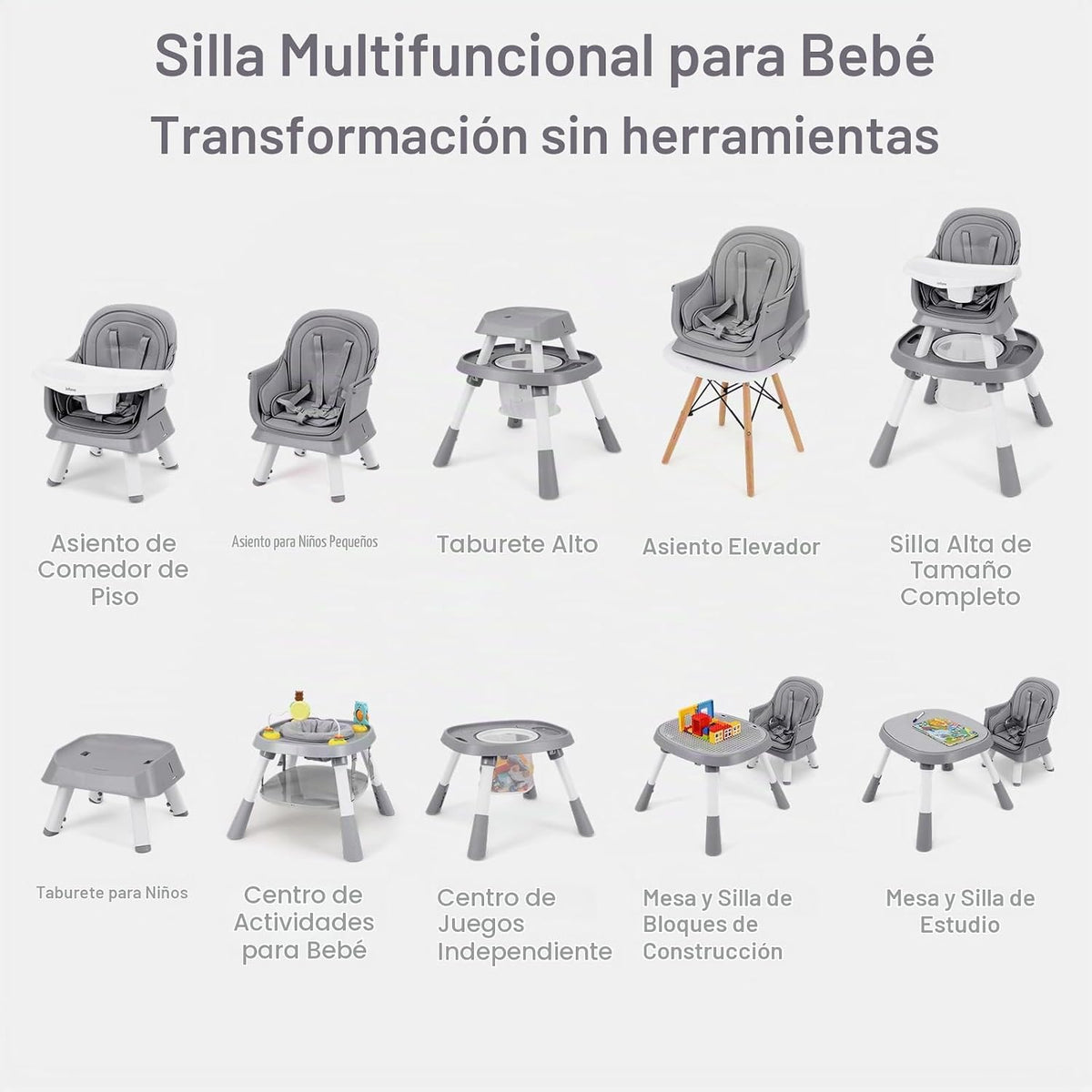 INFANS Silla alta 9 en 1, silla alta convertible para bebés y niños...