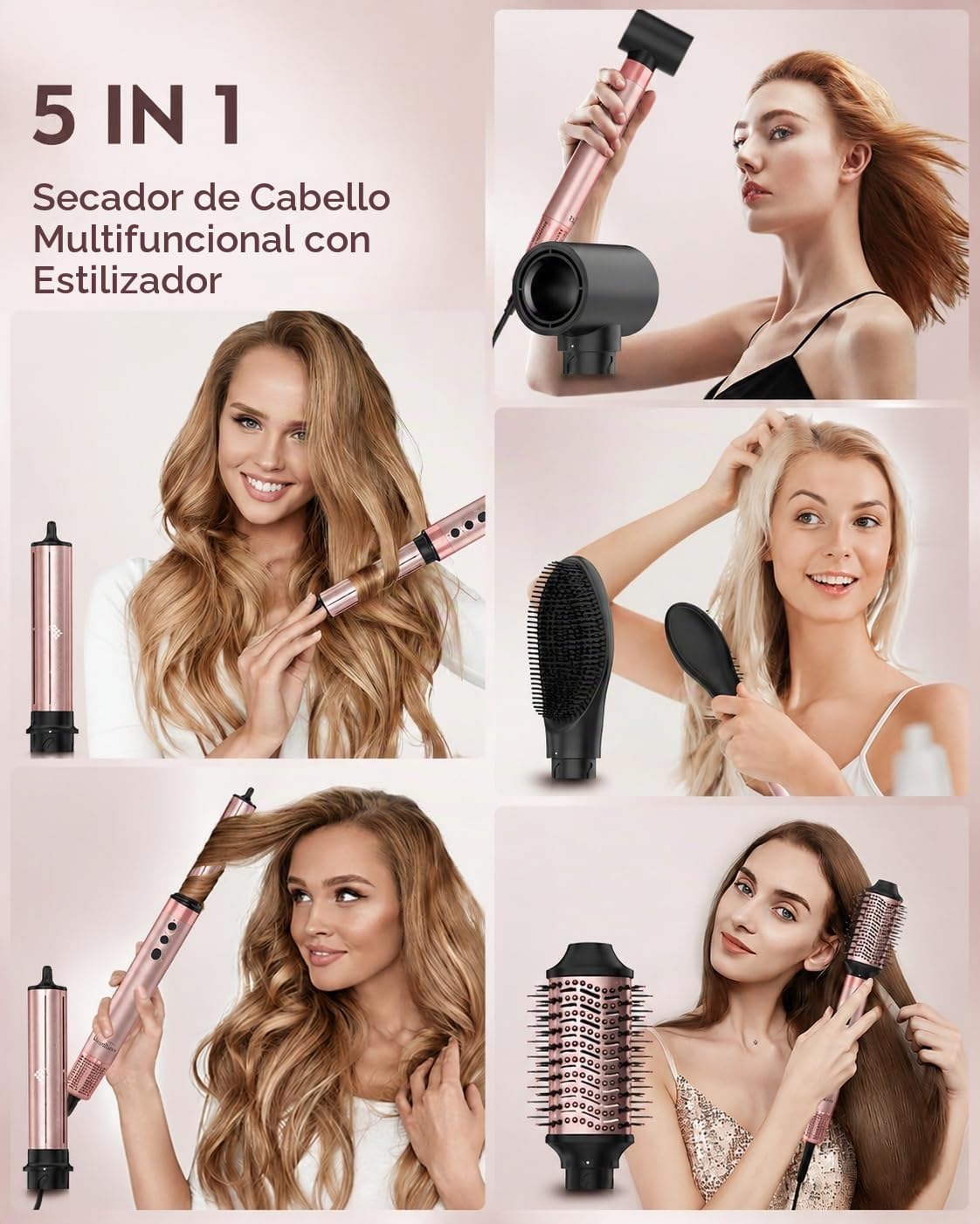Brightup Air Styler 5 en 1, cepillo secador de pelo de alta velocid...