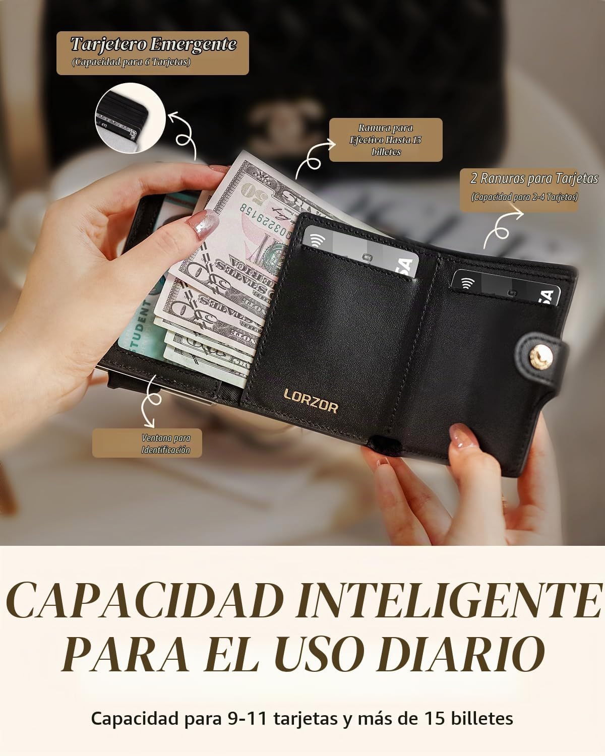 LORZOR Cartera de mujer con bloqueo RFID para mujer, tamaño pequeño...