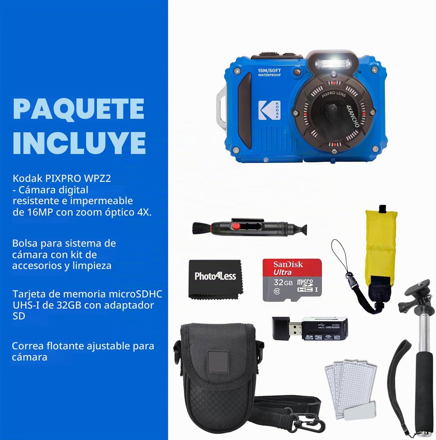 Cámara digital Kodak PIXPRO WPZ2 resistente, impermeable y a prueba...