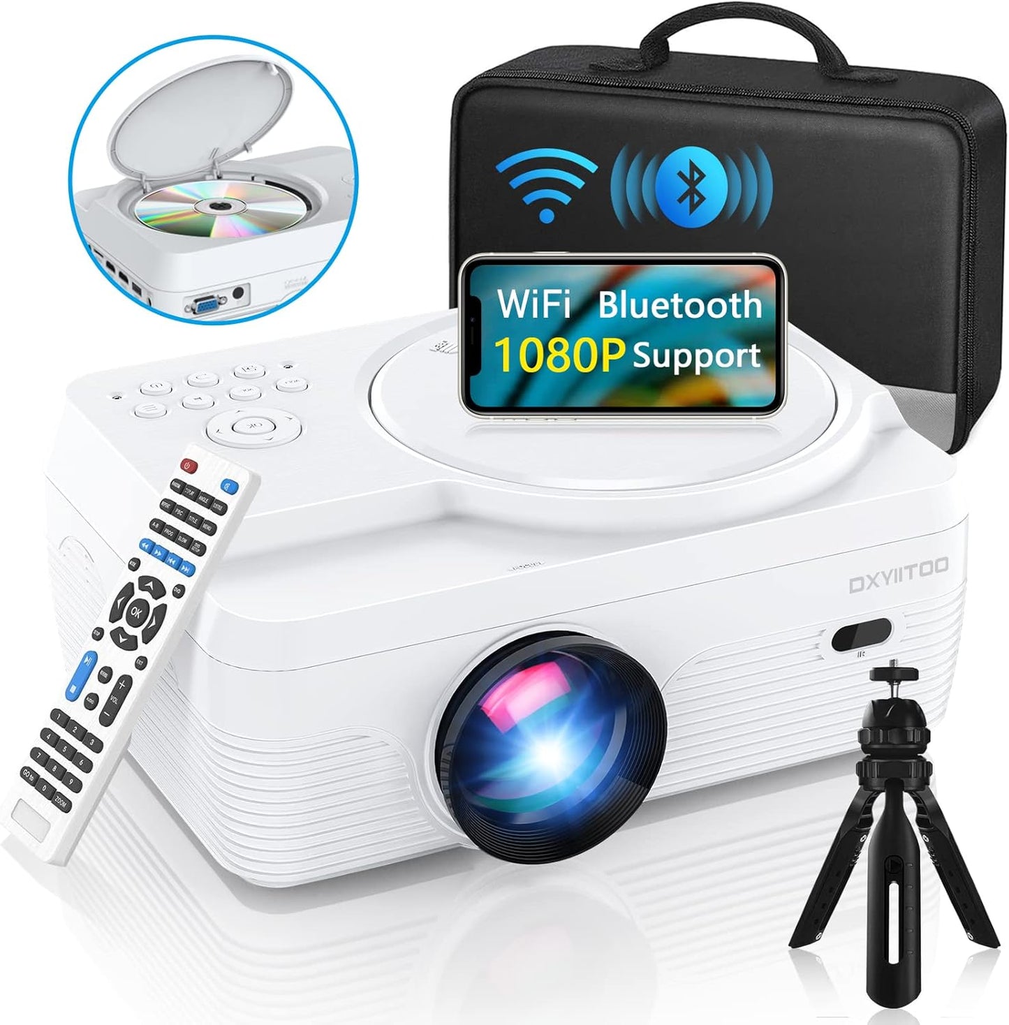 Proyector Bluetooth Full HD WiFi Reproductor de DVD integrado, 1200...