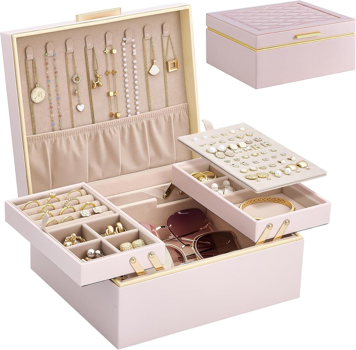 Lolalet - Joyero para mujeres y niñas, organizador de joyas de 2 ca...