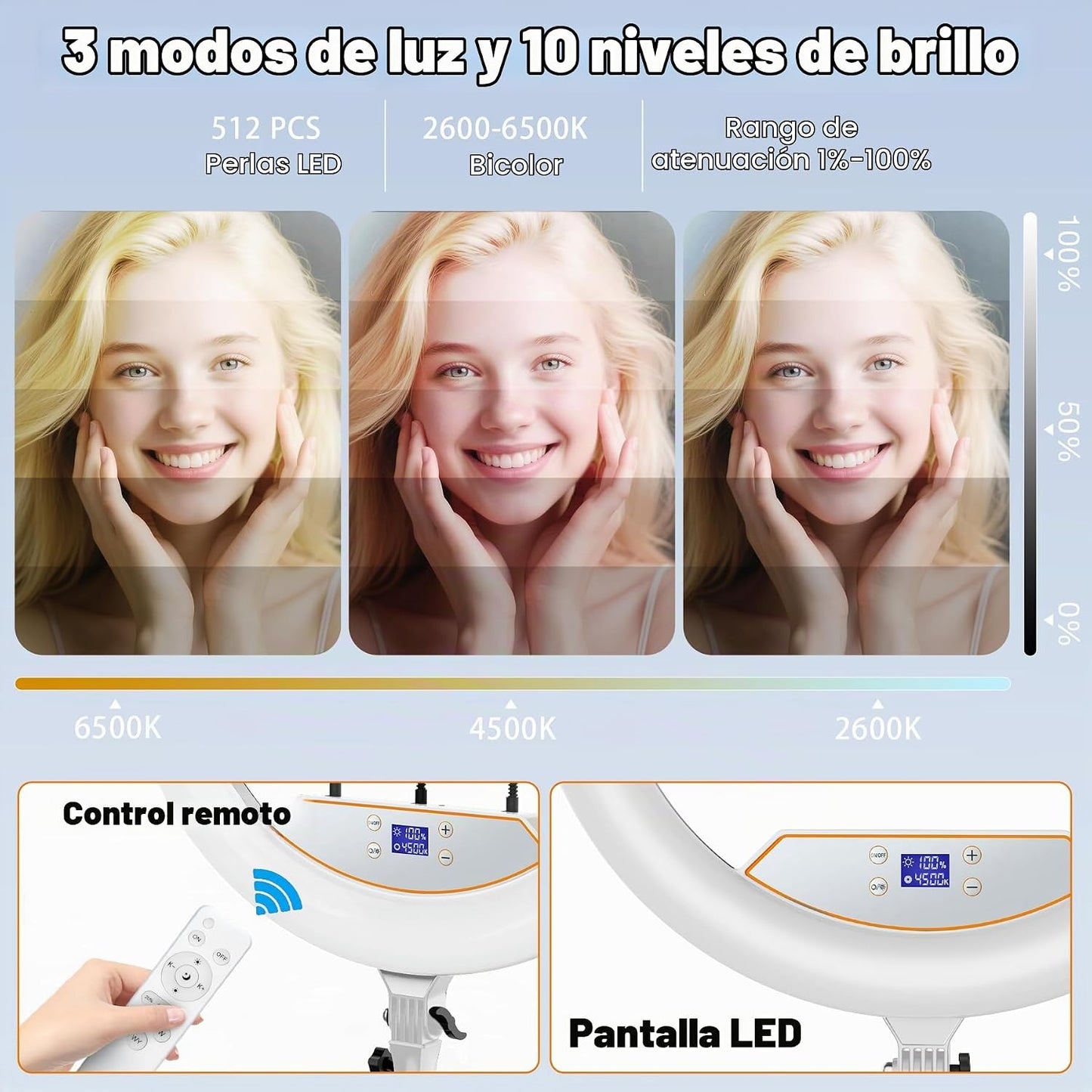 Anillo de luz de 22 pulgadas con soporte, trípode de luz de anillo...
