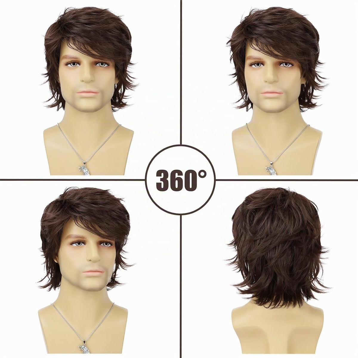 Tereshar Peluca de cabello sintético para hombre, de color marrón,...