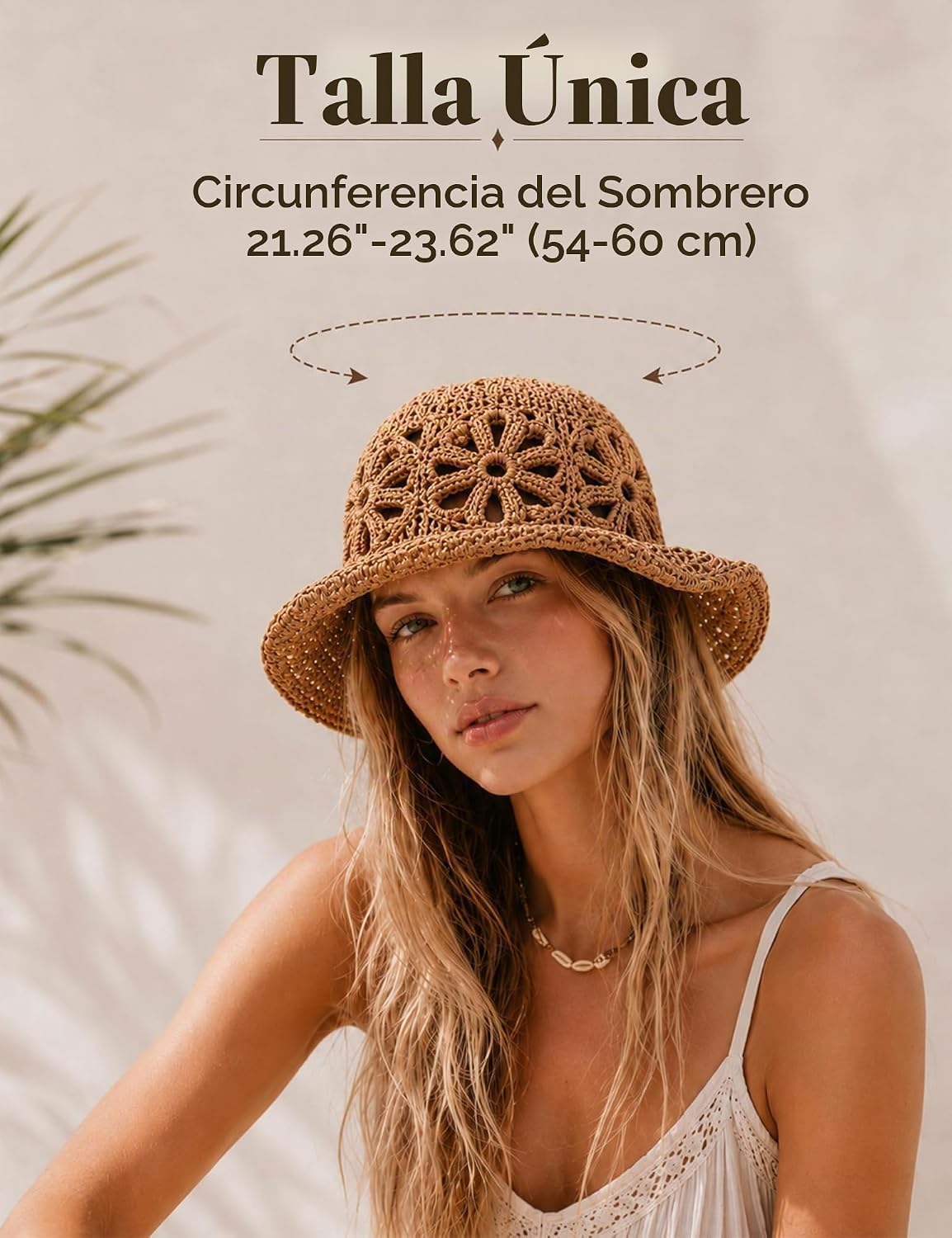 Sombrero de paja de ganchillo vintage para mujer, sombrero de pesca...