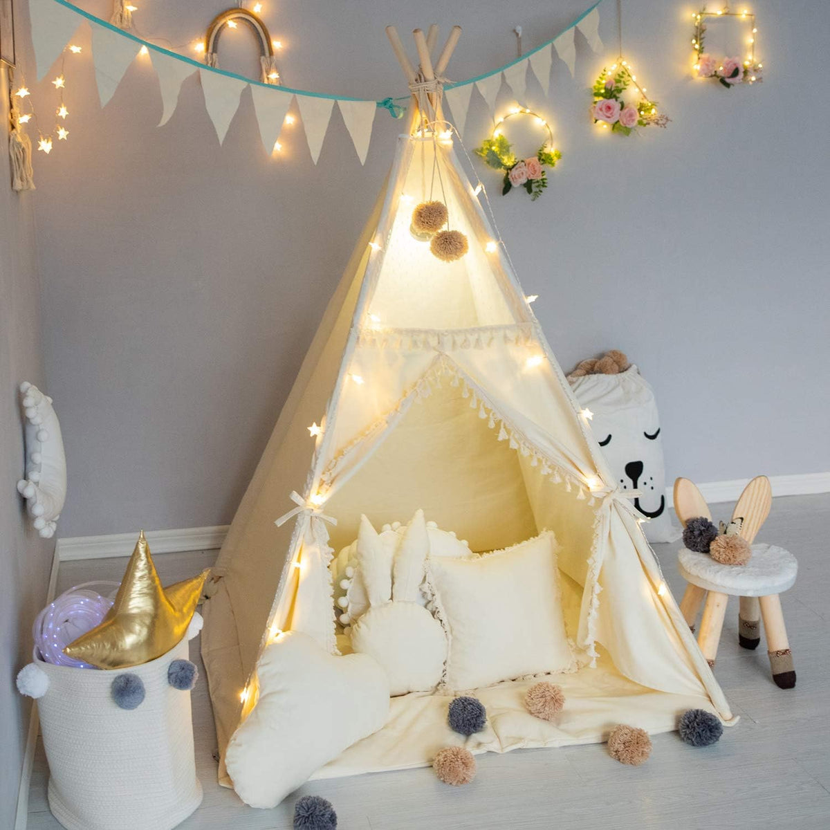 TreeBud Tienda de Campaña Tipi para Niños con Tapete Acolchado, Ban...