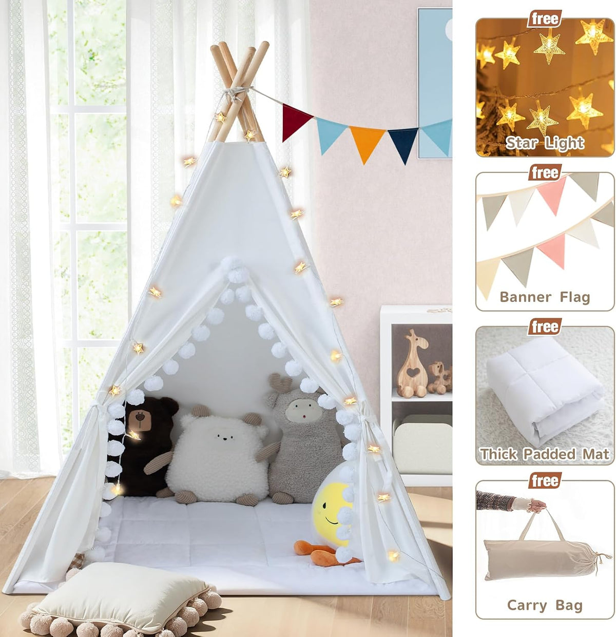 WIRHAO - Tienda de campaña tipi para niños con colchoneta acolchada...