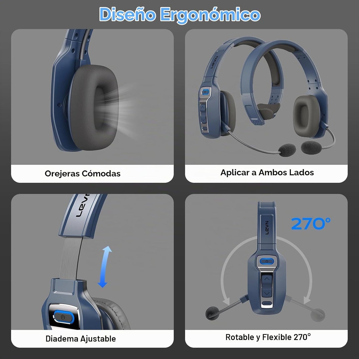 LEVN Auriculares Bluetooth con micrófono, auriculares Bluetooth par...