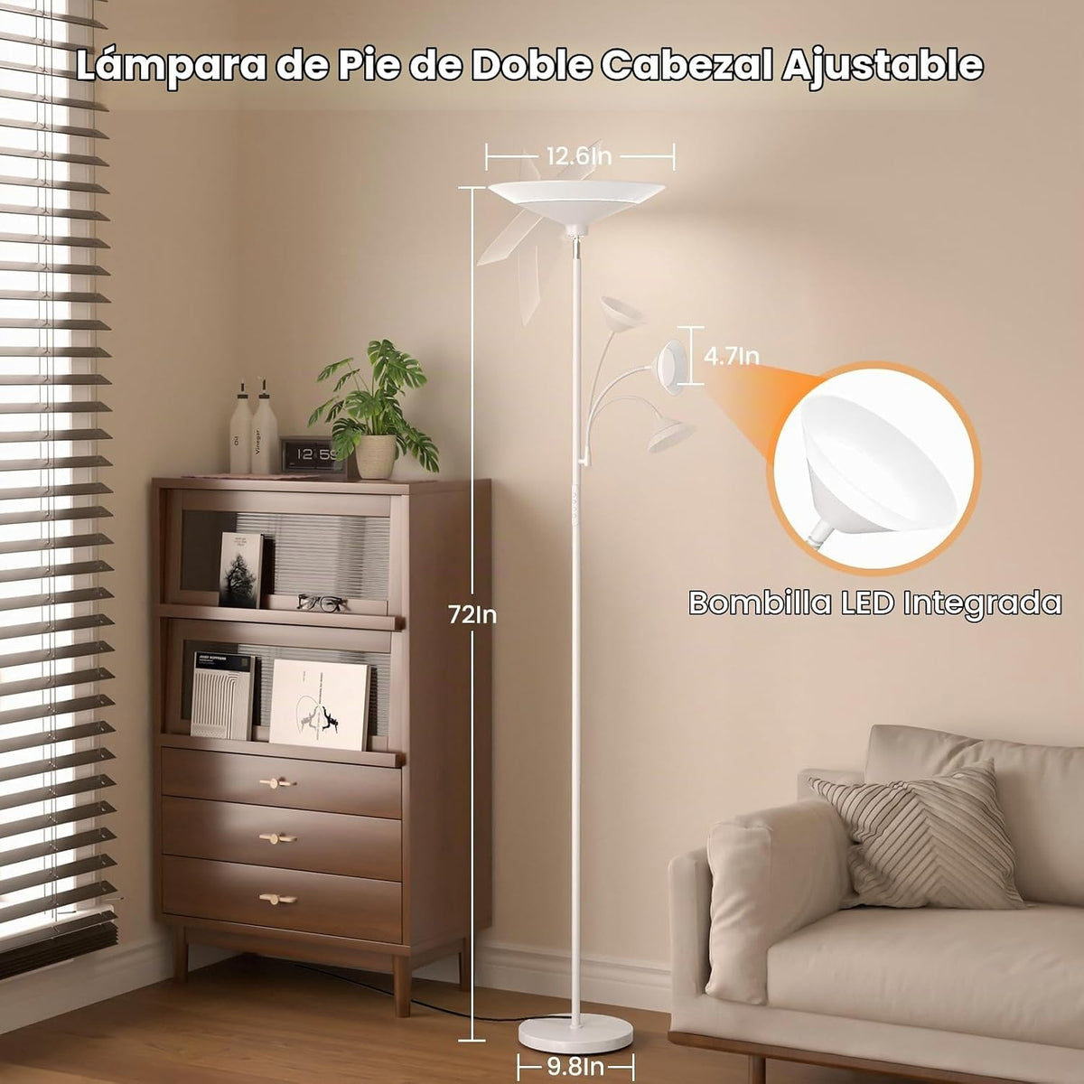 SIBRILLE Lámpara de pie mejorada de 2 luces - Lámpara de pie regula...
