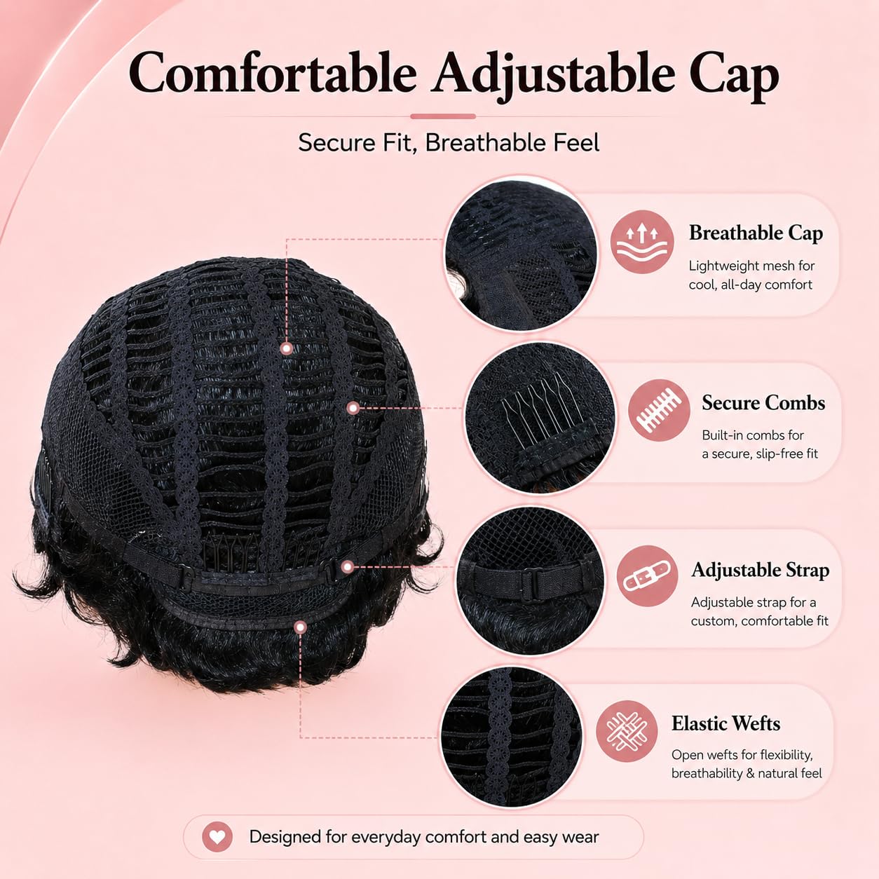 SilkSleek Peluca de cabello humano rizado de 6 pulgadas, negro natu...