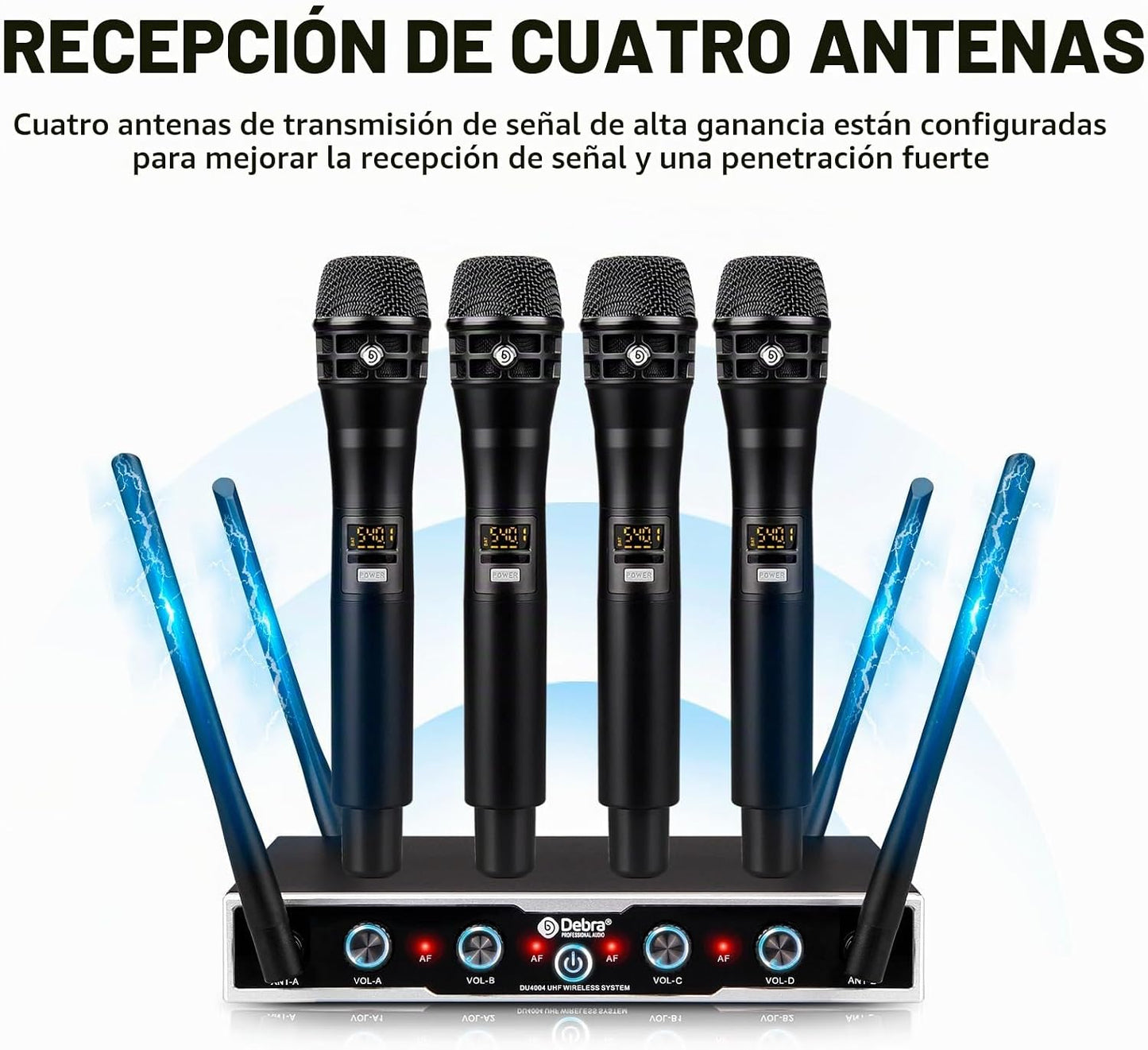 D Debra Sistema de Micrófono Inalámbrico Audio Pro DU4004 UHF 4 * 1...