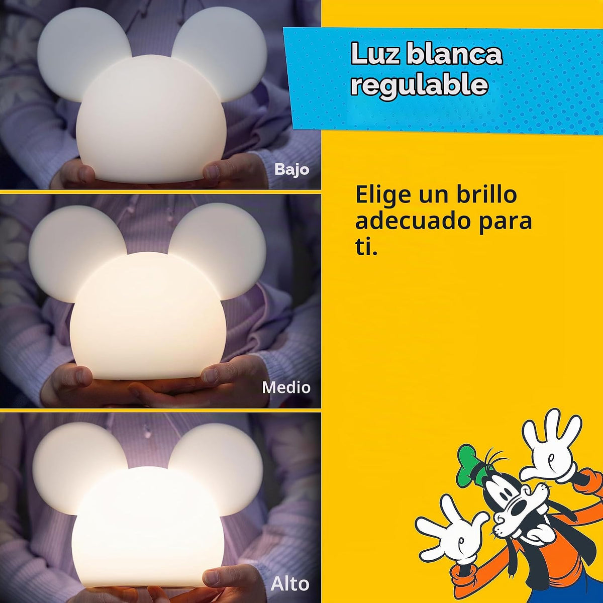 Disney Lámpara de Mickey Mouse Esponjosa, Cambio de Color, Luz Noct...