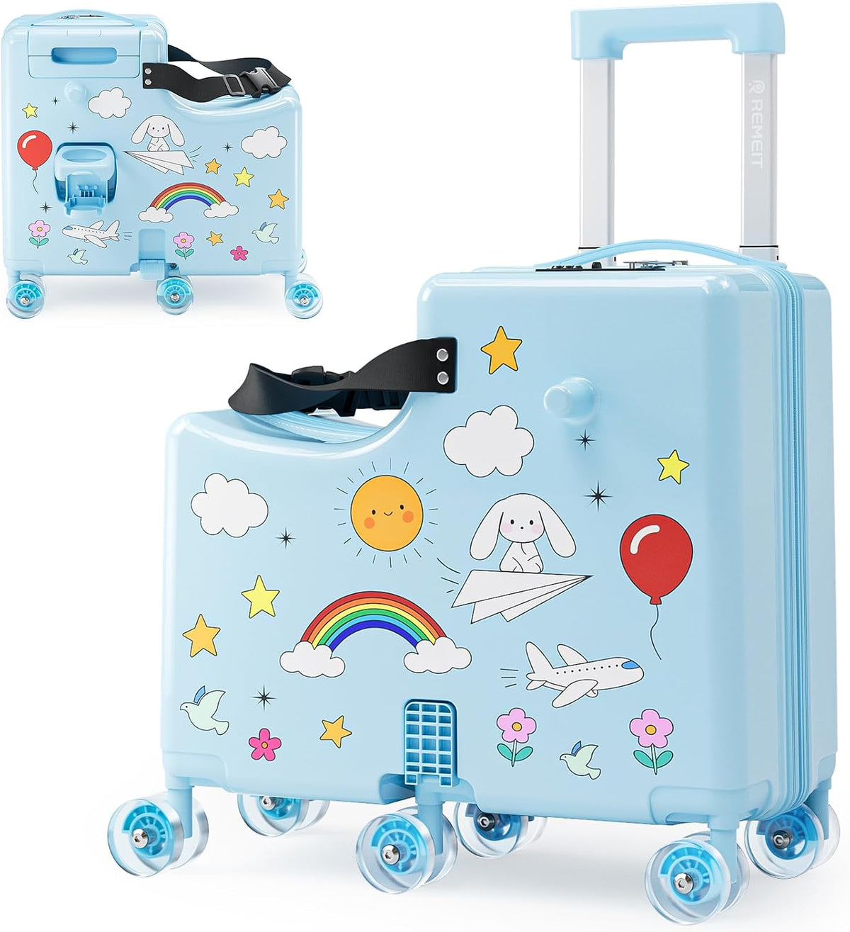 REMEIT Maleta de paseo para niños, equipaje de paseo con ruedas, ma...