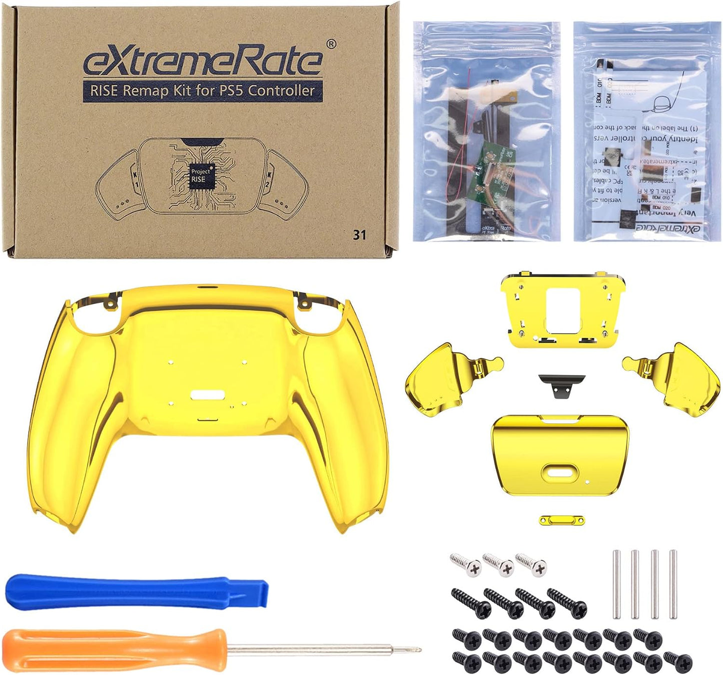 eXtremeRate Placa frontal dorada cromada y kit de reasignación de e...