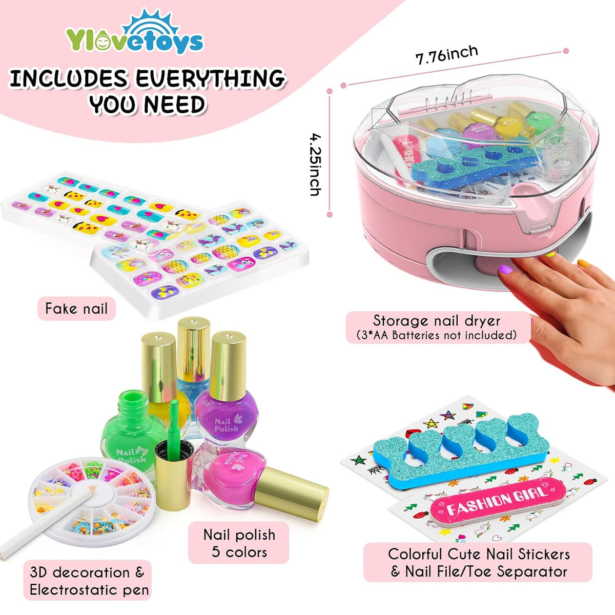 Ylovetoys Juego de esmaltes de uñas para niñas, salón de uñas para...