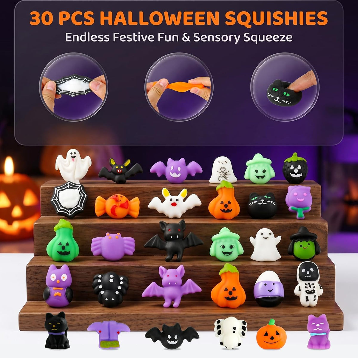 Paquete de 30 juguetes blanditos Mochi de Halloween, mini juguetes...