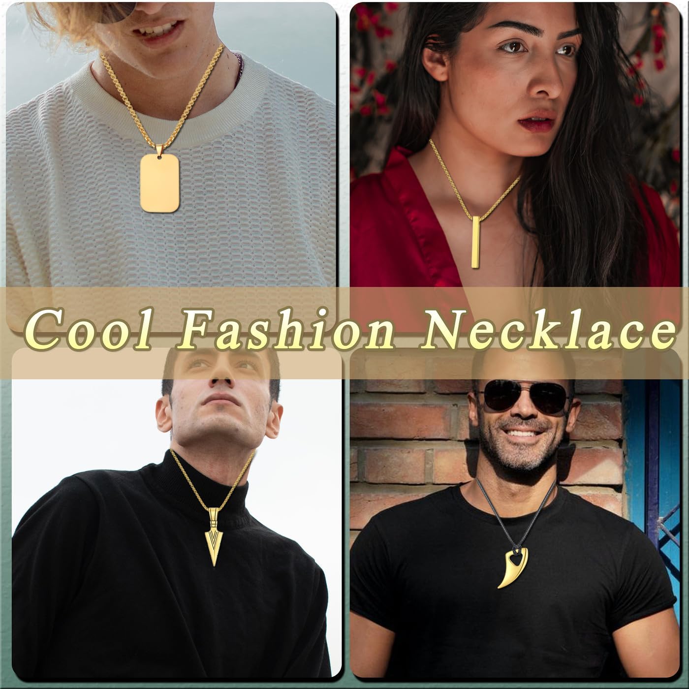 MAIBAOTA Juego de 8 collares para hombre, collar de acero inoxidabl...