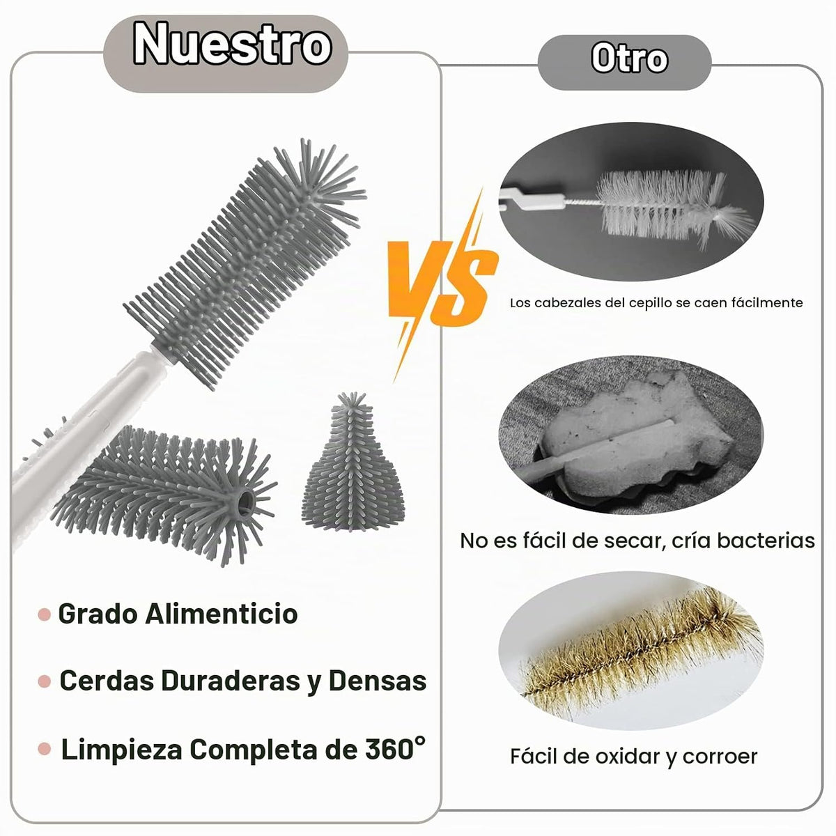 Cepillo para biberones, juego de limpiador de biberones 6 en 1 con...