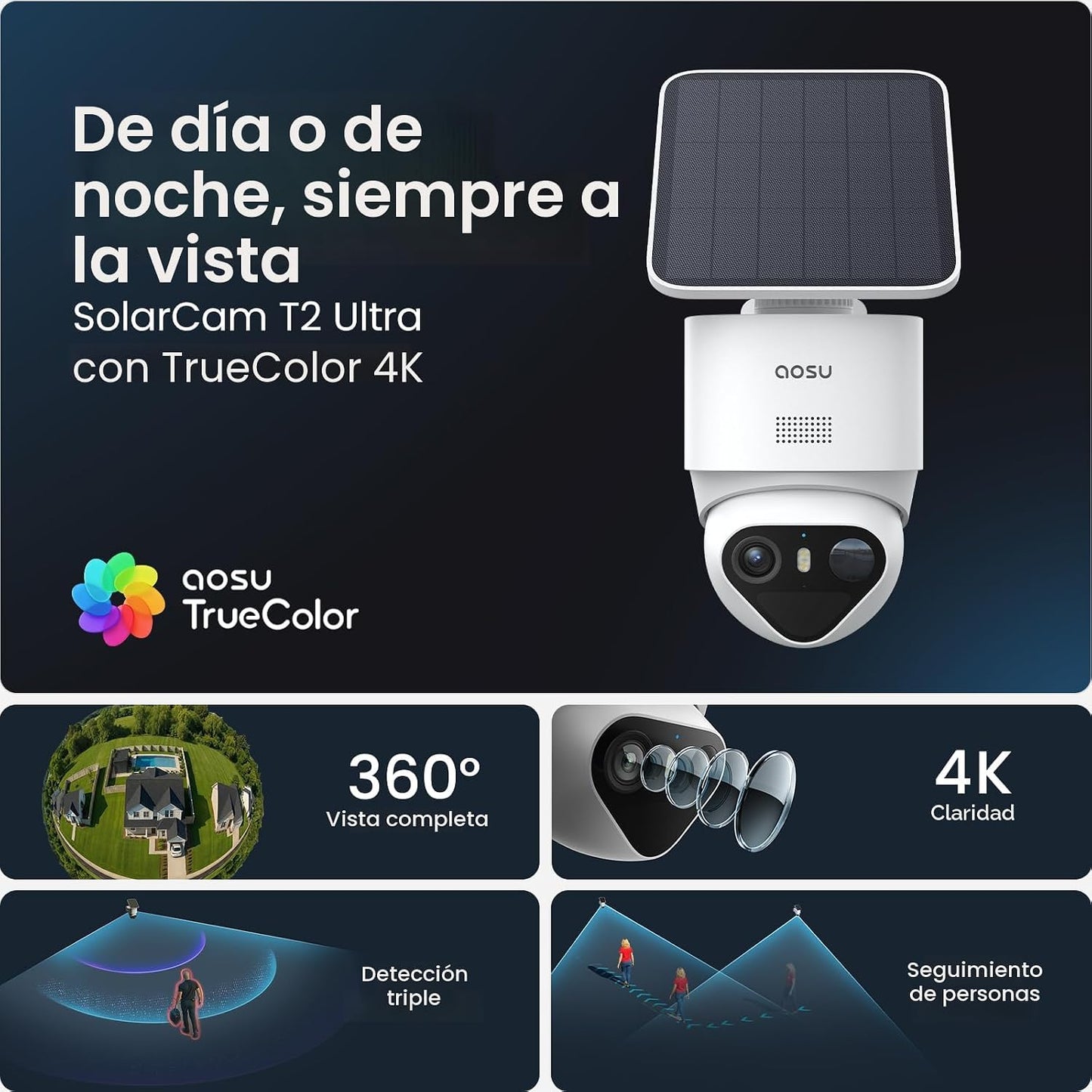aosu T2 Ultra 4K cámara de seguridad inalámbrica al aire libre, det...
