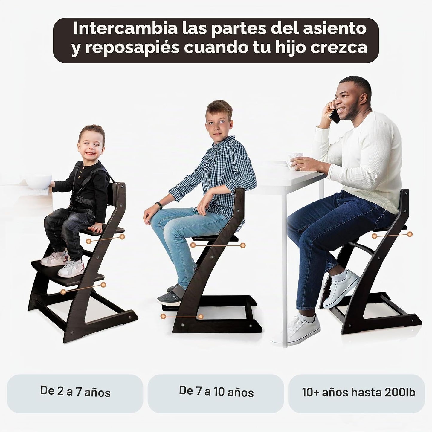 FORNEL Silla alta moderna de madera negra | La silla ajustable Grow...