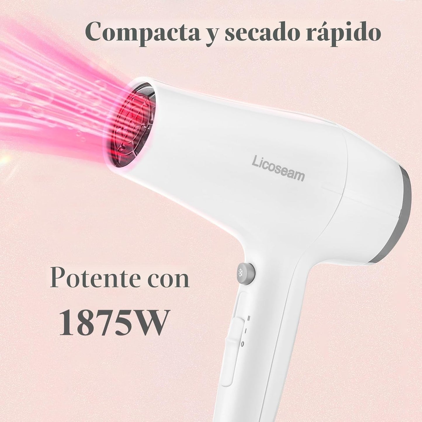 Secador de pelo compacto 1875W con difusor y concentrador, color bl...