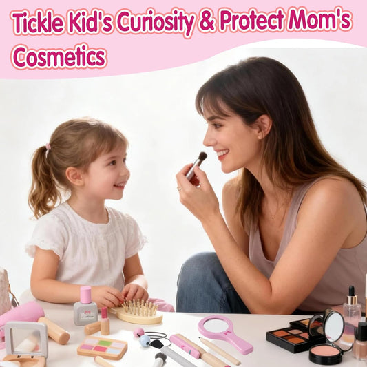 SMARTWO Kit de maquillaje de madera para niñas, juego de salón de b...