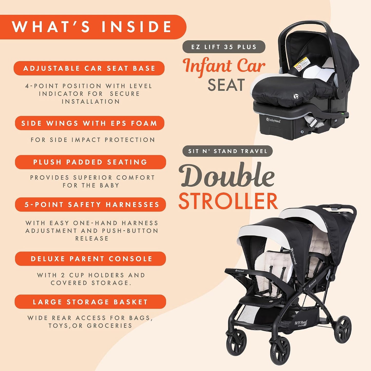 Baby Trend Sit N' Stand - Cochecito doble en tándem con 2 asien...