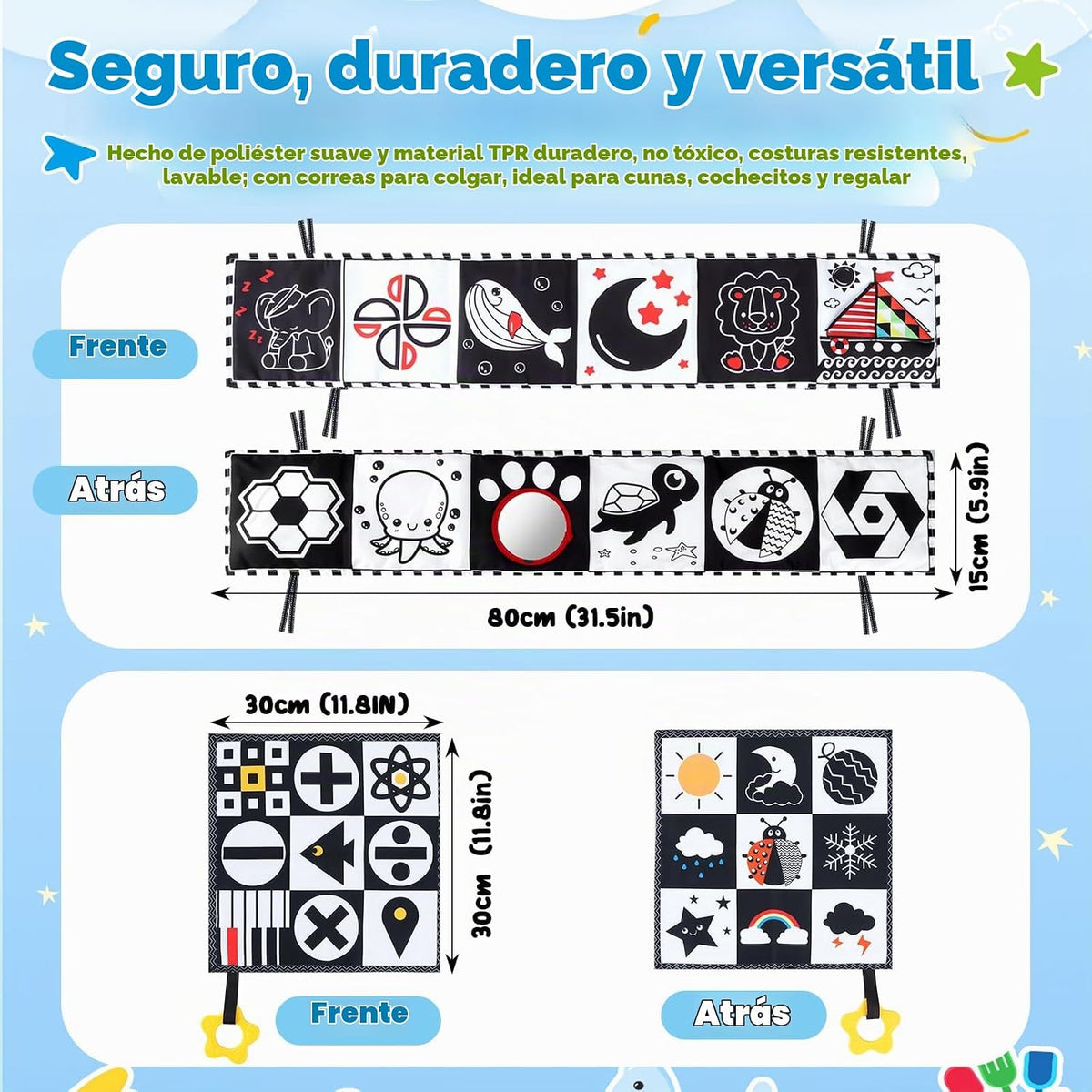 JONEG Juguetes para bebés de alto contraste para recién nacidos de...