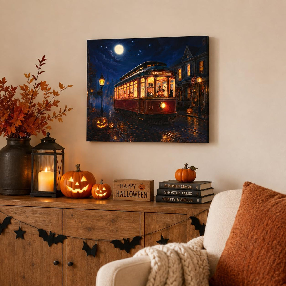 Artiluxy Lienzo decorativo iluminado de Halloween, decoración de tr...