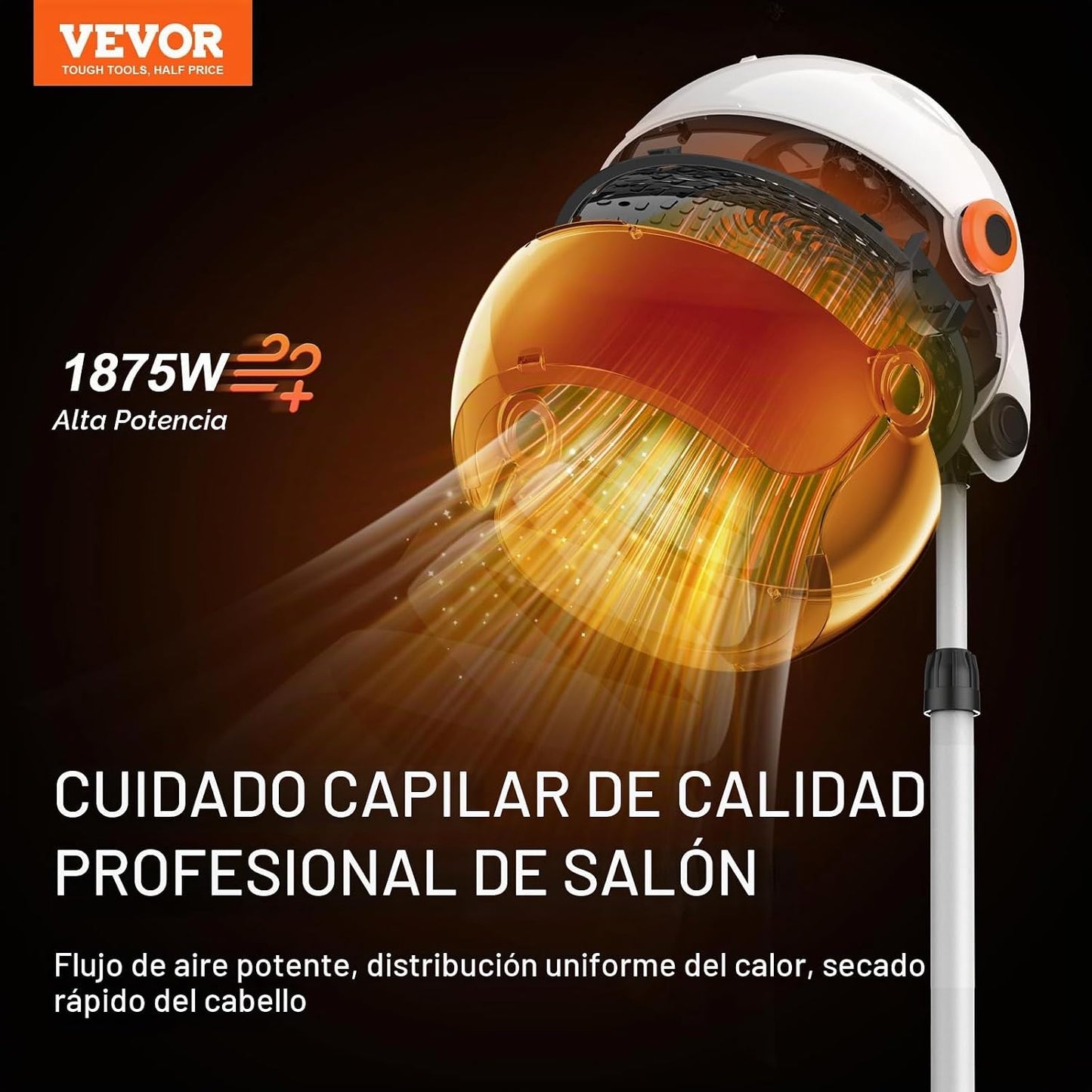 VEVOR Secador de capó con capucha de 1875 W con velocidad variable,...
