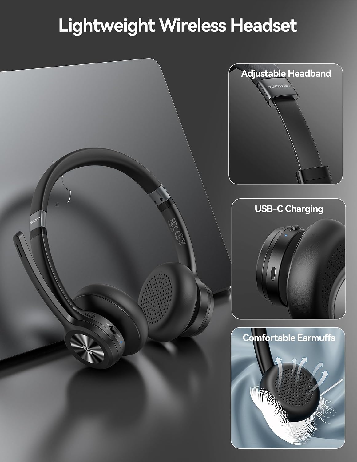 TECKNET Auriculares Inalámbricos, Auriculares Bluetooth con Micrófo...