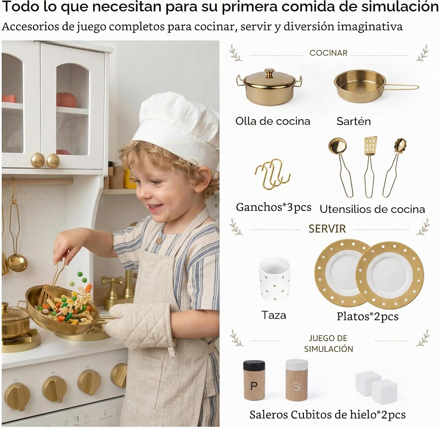 Cocina de juego de madera para niños con almacenamiento adicional y...