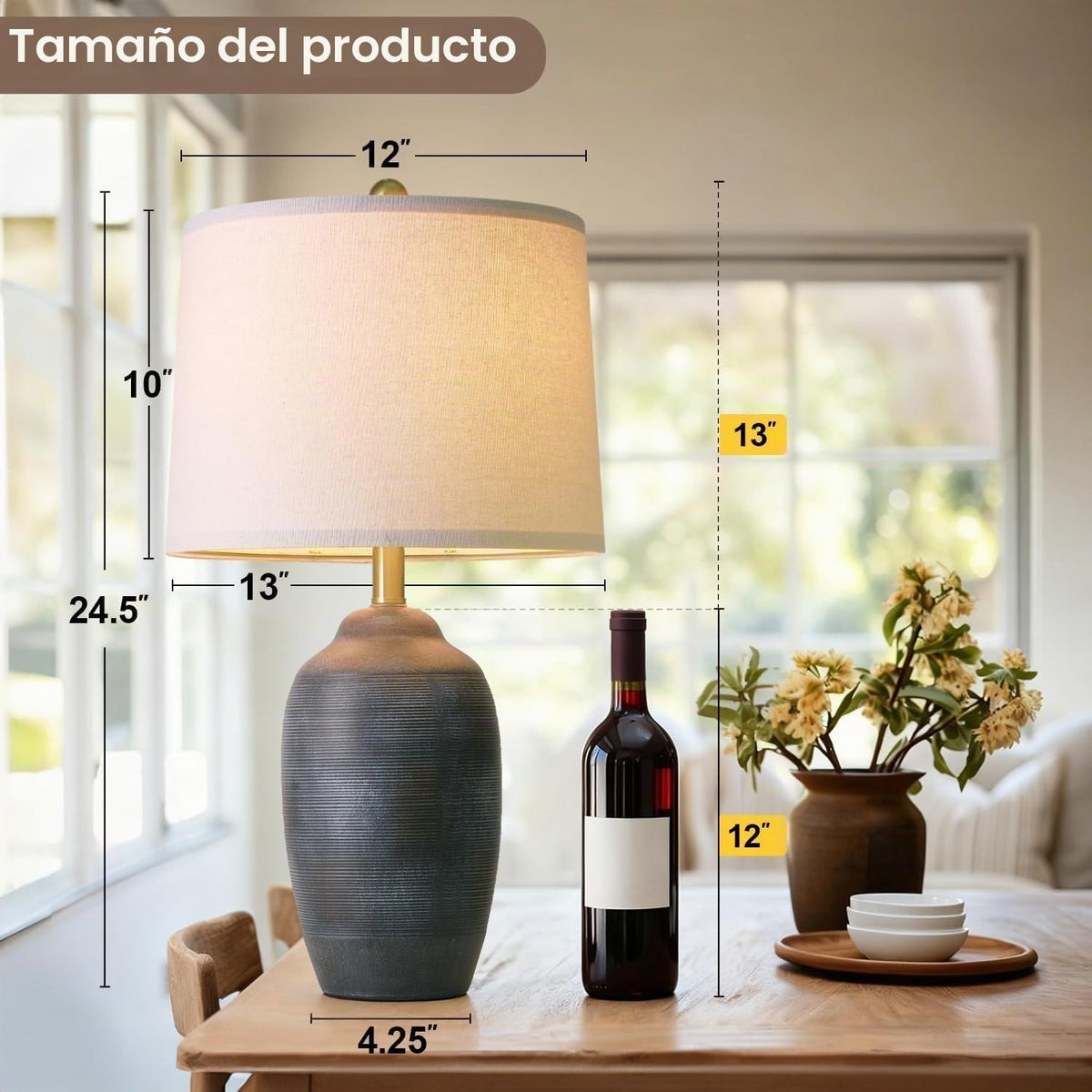 USumkky Lámpara de mesa vintage de cerámica de 24.5 pulgadas, lámpa...