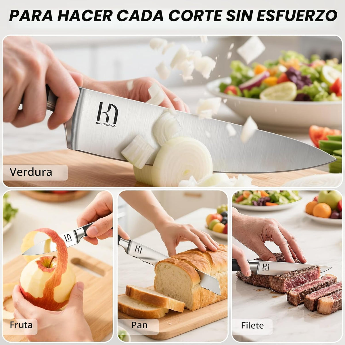 KnifeSaga Juego de cuchillos de cocina de alta calidad, 15 piezas c...