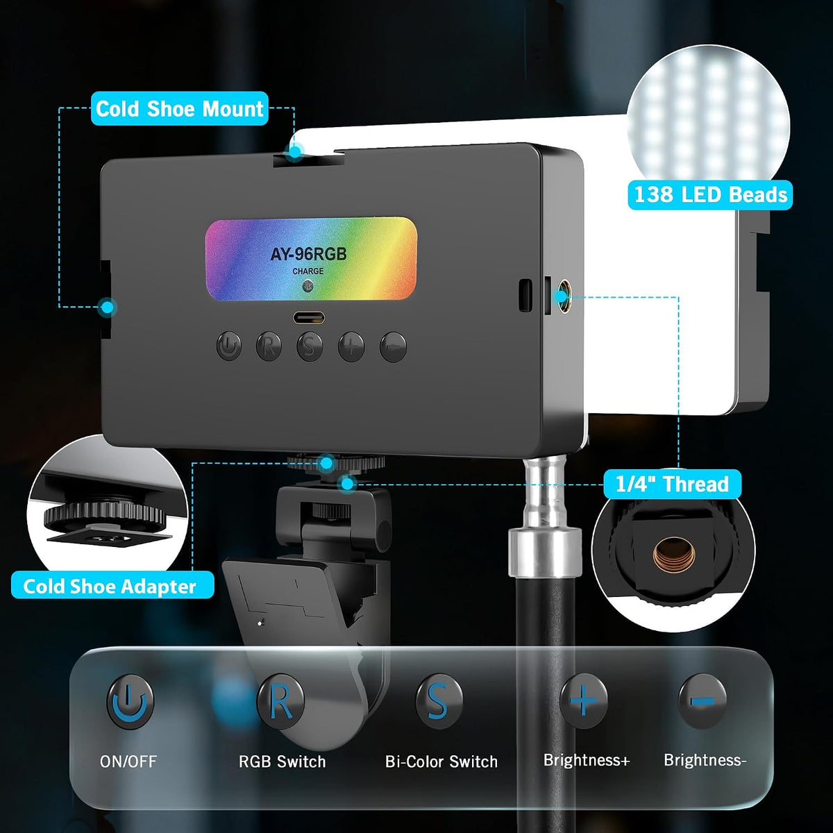 NiceVeedi Luz RGB para selfie, 138 cuentas LED, luz de cámara a tod...