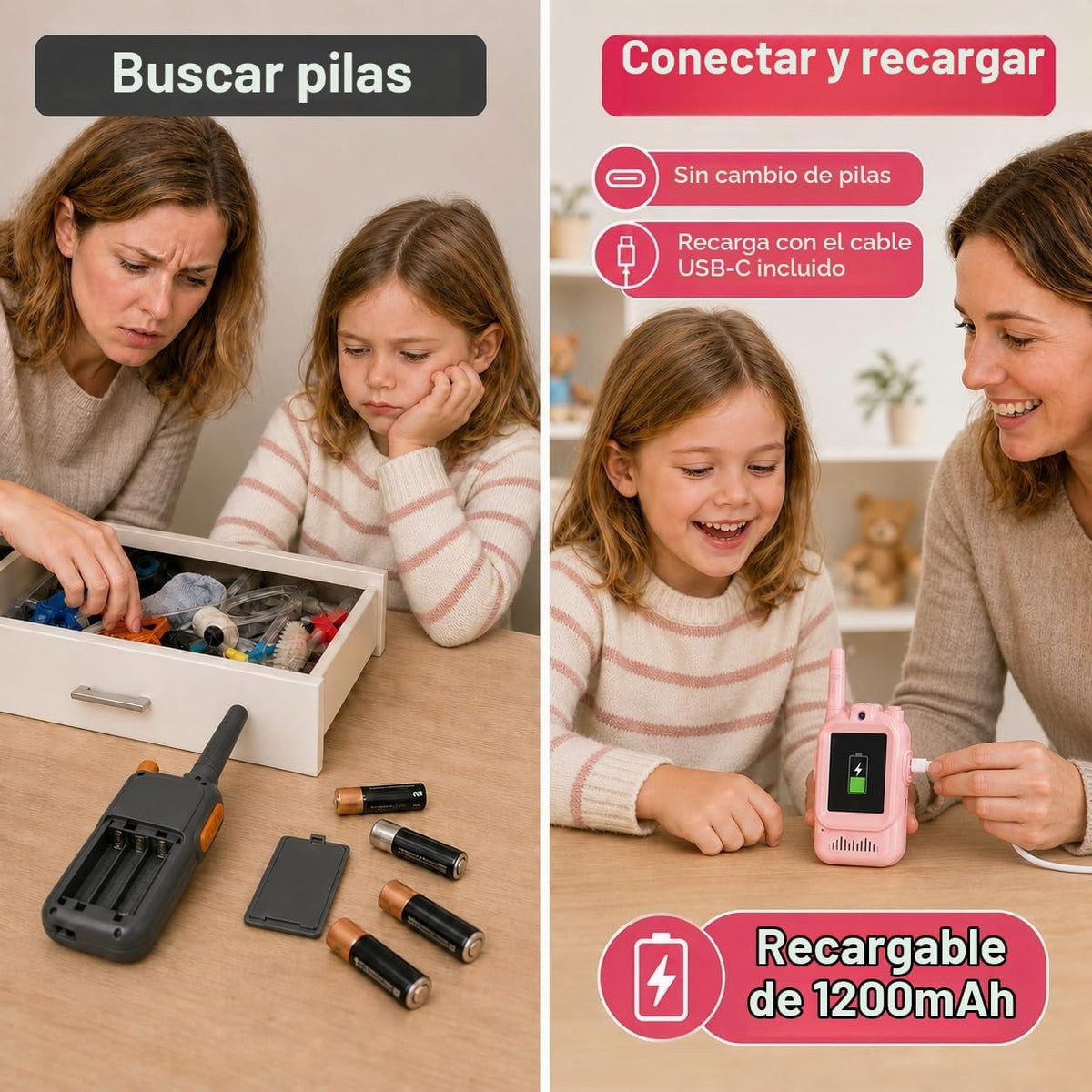 Walkie Talkies de video para niños, paquete de 2 recargables con pa...