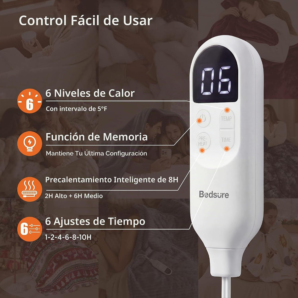 Bedsure Manta térmica con función de precalentamiento, manta eléctr...