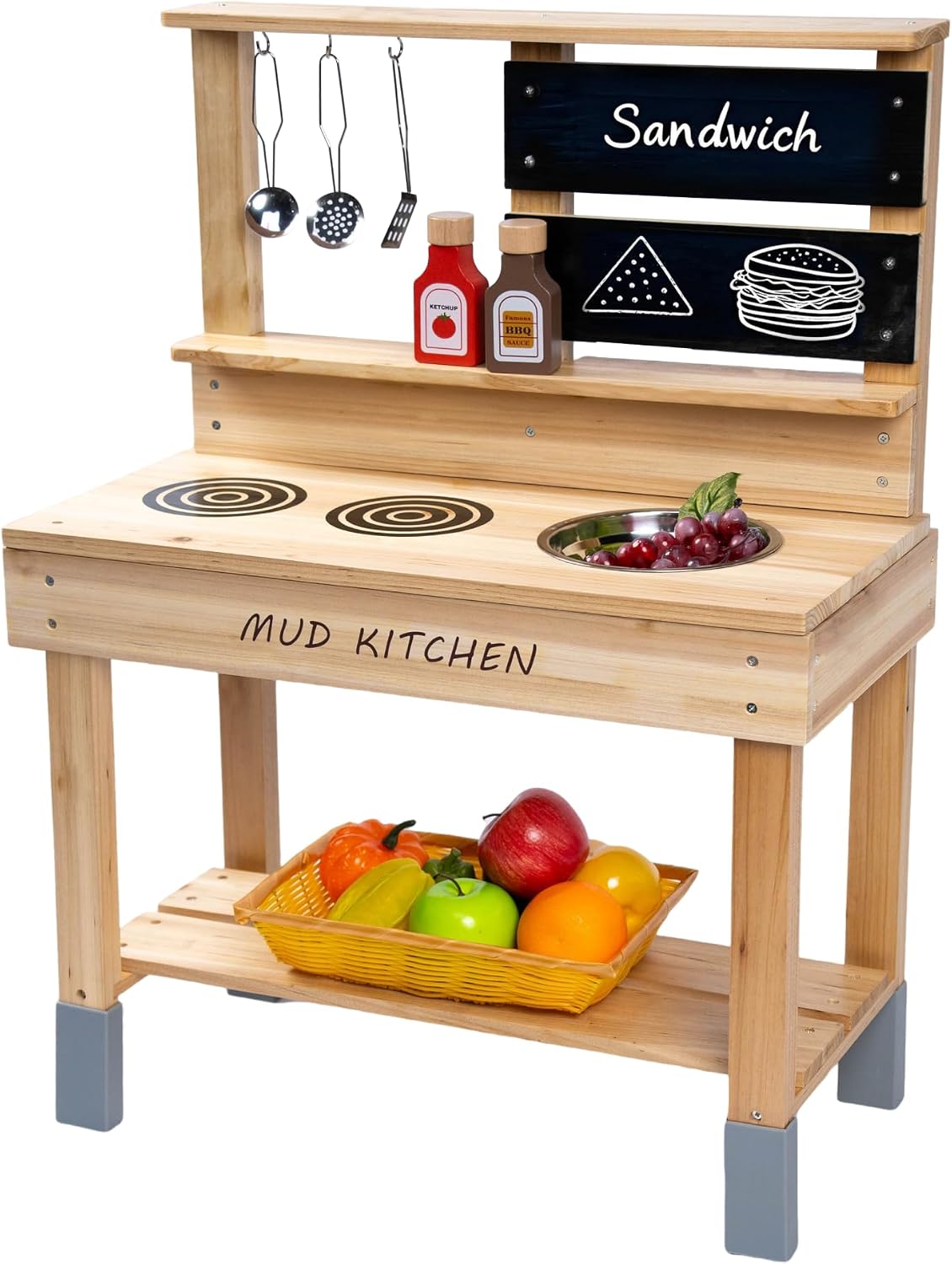 Cocina de barro de madera, cocina de juego al aire libre con fregad...